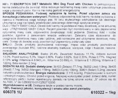 Hill'S PD Canine Metabolic Mini sucha dla psa 1kg Hill'S PD Canine Metabolic Mini sucha dla psa 1kg