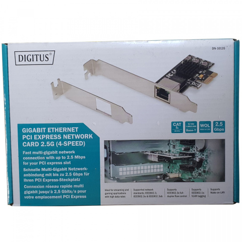 Karta sieciowa DIGITUS przewodowa PCI Express 1x RJ45 2.5 Gigabit Ethernet 10/100/1000/2500Mbps Karta sieciowa DIGITUS przewodowa PCI Express 1x RJ45 2.5 Gigabit Ethernet 10/100/1000/2500Mbps