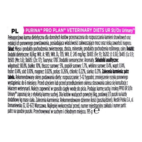 PURINA PRO PLAN VEDIETS UR ST/OX Turkey Urinary 195 PURINA PRO PLAN VEDIETS UR ST/OX Turkey Urinary 195