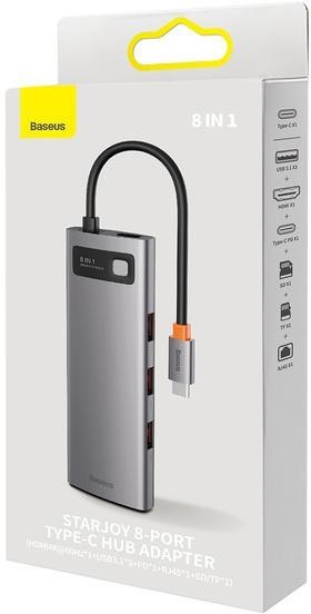 Baseus StarJoy 8-Port | Adapter HUB USB-C - HDMI/ 3*USB3.1/ RJ45/ SD/TF / PD 100W Baseus StarJoy 8-Port | Adapter HUB USB-C - HDMI/ 3*USB3.1/ RJ45/ SD/TF / PD 100W