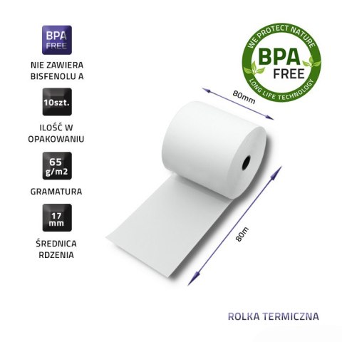 Qoltec Rolka termiczna 80 x 80 | 65g/m2 | 10szt. | BPA free Qoltec Rolka termiczna 80 x 80 | 65g/m2 | 10szt. | BPA free