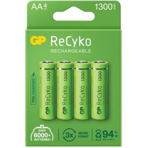 Akumulatorki AA / R6 GP ReCyko 1300 Series Ni-MH 1300mAh blister 4 sztuki Akumulatorki AA / R6 GP ReCyko 1300 Series Ni-MH 1300mAh blister 4 sztuki