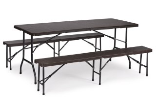 STÓŁ CATERINGOWY 180CM + 2 ŁAWKI ZESTAW BANKIETOWY RATTAN