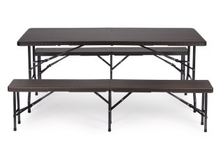 STÓŁ CATERINGOWY 180CM + 2 ŁAWKI ZESTAW BANKIETOWY RATTAN