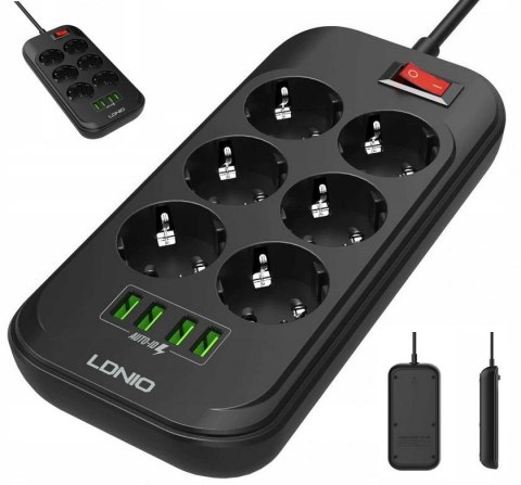 Listwa zasilająca 6 Gniazd + 4x USB Przedłużacz Listwa zasilająca 6 Gniazd + 4x USB Przedłużacz