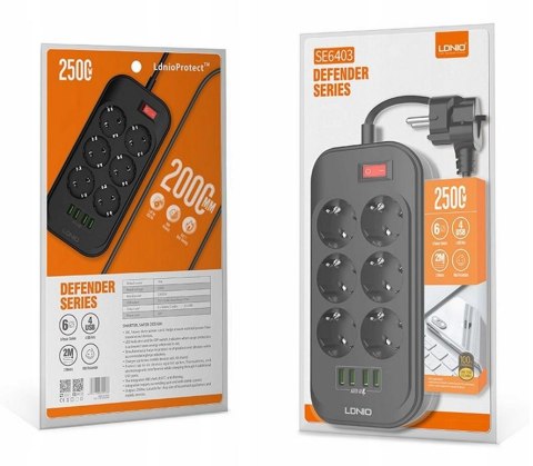 Listwa zasilająca 6 Gniazd + 4x USB Przedłużacz Listwa zasilająca 6 Gniazd + 4x USB Przedłużacz