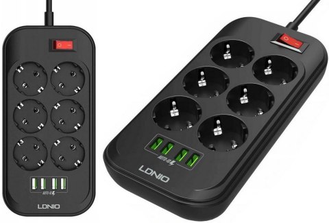 Listwa zasilająca 6 Gniazd + 4x USB Przedłużacz Listwa zasilająca 6 Gniazd + 4x USB Przedłużacz
