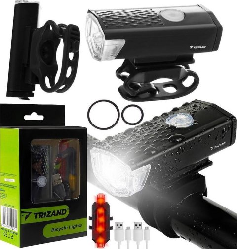 Lampka rowerowa LED USB + tylne światło 15914 - uniwersalny Trizand Lampka rowerowa LED USB + tylne światło 15914 - uniwersalny Trizand