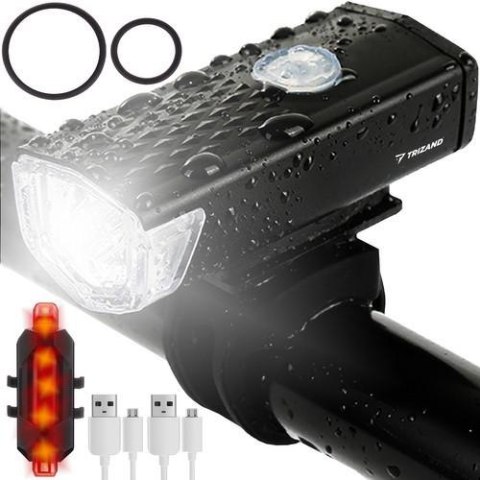 Lampka rowerowa LED USB + tylne światło 15914 - uniwersalny Trizand Lampka rowerowa LED USB + tylne światło 15914 - uniwersalny Trizand