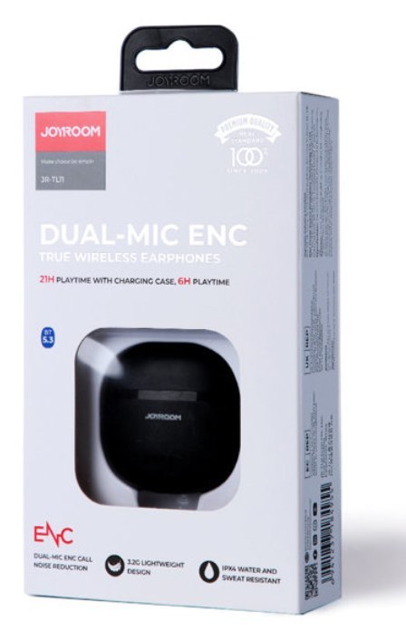 Joyroom słuchawki TWS bezprzewodowe ENC wodoodporne IPX4 Bluetooth 5.3 czarny JR-TL11 Joyroom słuchawki TWS bezprzewodowe ENC wodoodporne IPX4 Bluetooth 5.3 czarny JR-TL11