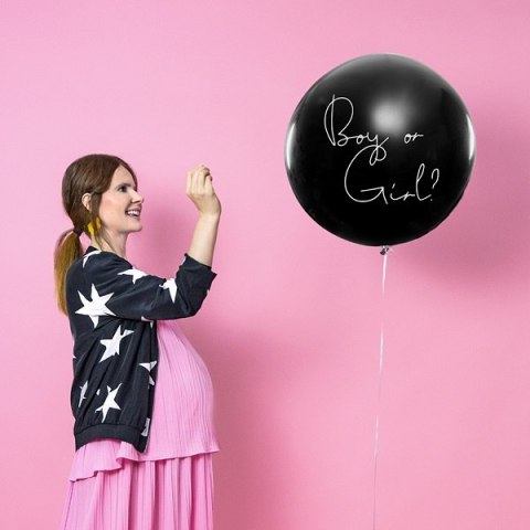 Balon Gender Reveal Chłopiec czarny biały napis Balon Gender Reveal Chłopiec czarny biały napis