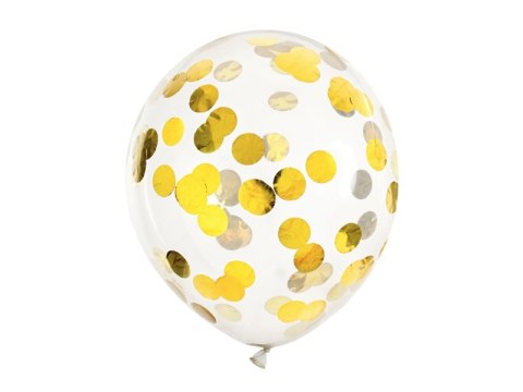 Balony transparentne z konfetti złote kółka 30 cm Balony transparentne z konfetti złote kółka 30 cm
