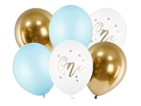 Balony urodzinowe Pastel Light Blue 30 cm 6 sztuk biały złoty niebieski Balony urodzinowe Pastel Light Blue 30 cm 6 sztuk biały złoty niebieski
