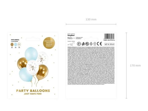 Balony urodzinowe Pastel Light Blue 30 cm 6 sztuk biały złoty niebieski Balony urodzinowe Pastel Light Blue 30 cm 6 sztuk biały złoty niebieski