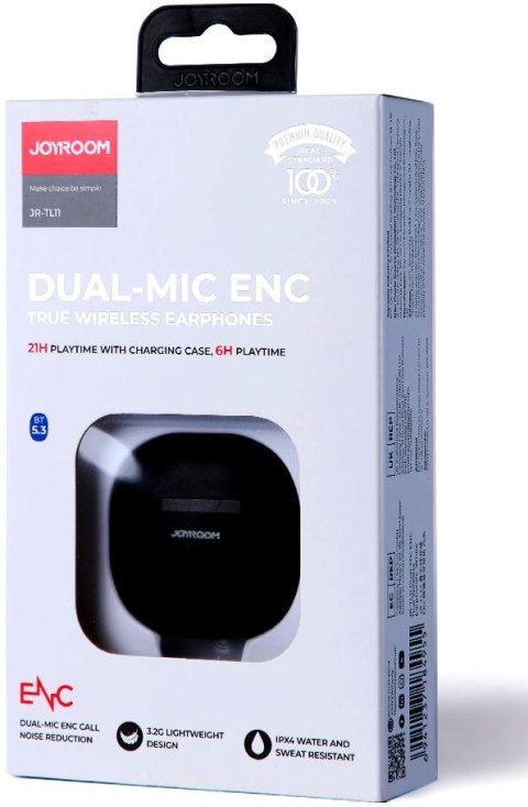 Joyroom słuchawki TWS bezprzewodowe ENC wodoodporne IPX4 Bluetooth 5.3 czarny JR-TL11 Joyroom słuchawki TWS bezprzewodowe ENC wodoodporne IPX4 Bluetooth 5.3 czarny JR-TL11