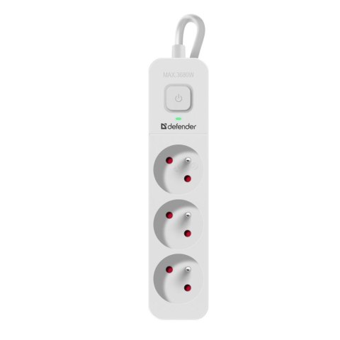 Listwa zasilająca Defender SFS 131 1,5 m, 3 gniazda, biała Listwa zasilająca Defender SFS 131 1,5 m, 3 gniazda, biała
