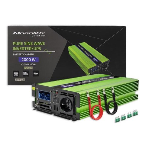 Przetwornica napięcia Qoltec Monolith | ładowanie baterii | UPS | 1000W | 2000W | 12V na 230V | Czysty Sinus | LCD Przetwornica napięcia Qoltec Monolith | ładowanie baterii | UPS | 1000W | 2000W | 12V na 230V | Czysty Sinus | LCD