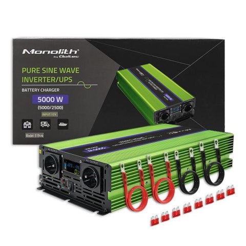 Przetwornica napięcia Qoltec Monolith | ładowanie baterii | UPS | 2500W | 5000W | 12V na 230V | Czysty Sinus | LCD Przetwornica napięcia Qoltec Monolith | ładowanie baterii | UPS | 2500W | 5000W | 12V na 230V | Czysty Sinus | LCD