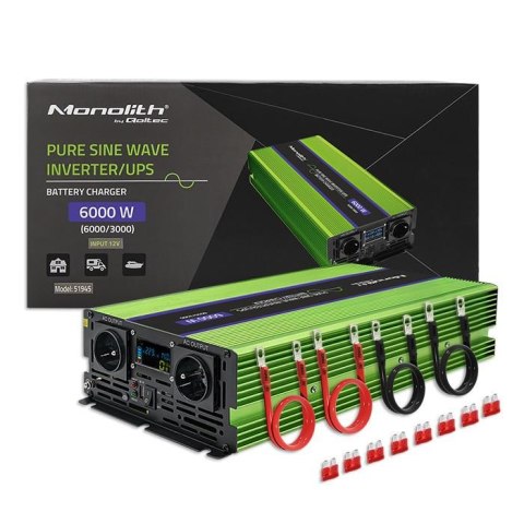 Przetwornica napięcia Qoltec Monolith | ładowanie baterii | UPS | 3000W | 6000W | 12V na 230V | Czysty Sinus | LCD Przetwornica napięcia Qoltec Monolith | ładowanie baterii | UPS | 3000W | 6000W | 12V na 230V | Czysty Sinus | LCD