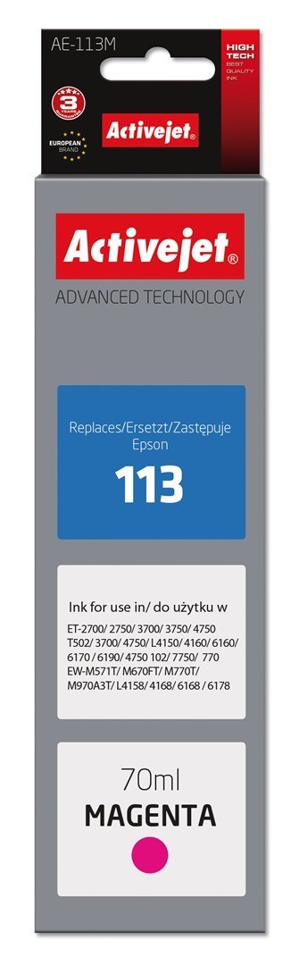 Tusz Activejet AE-113M (zamiennik Epson 113 C13T06B340; Supreme; 70ml; czerwony) Tusz Activejet AE-113M (zamiennik Epson 113 C13T06B340; Supreme; 70ml; czerwony)