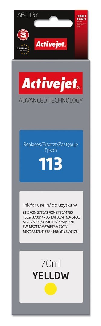 Tusz Activejet AE-113Y (zamiennik Epson 113 C13T06B440; Supreme;70ml; żółty) Tusz Activejet AE-113Y (zamiennik Epson 113 C13T06B440; Supreme;70ml; żółty)