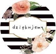 Ozdobne naklejki okrągłe Dziękujemy 500szt — różowe kwiaty