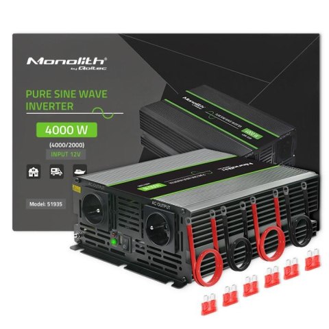 Przetwornica napięcia Qoltec Monolith | 2000W | 4000W | 12V na 230V | Czysty Sinus Przetwornica napięcia Qoltec Monolith | 2000W | 4000W | 12V na 230V | Czysty Sinus