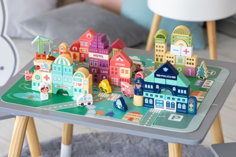Drewniane klocki edukacyjne miasto zestaw mata 121 szt Drewniane klocki edukacyjne miasto zestaw mata 121 szt