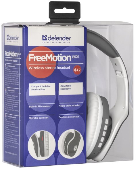 SŁUCHAWKI DEFENDER BLUETOOTH FREEMOTION B525 SZARO-BIAŁE MP3 PLAYER SŁUCHAWKI DEFENDER BLUETOOTH FREEMOTION B525 SZARO-BIAŁE MP3 PLAYER