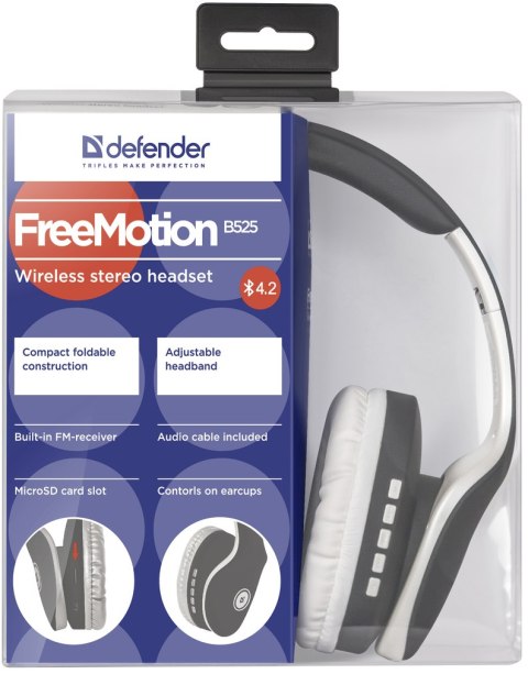 SŁUCHAWKI DEFENDER BLUETOOTH FREEMOTION B525 SZARO-BIAŁE MP3 PLAYER SŁUCHAWKI DEFENDER BLUETOOTH FREEMOTION B525 SZARO-BIAŁE MP3 PLAYER