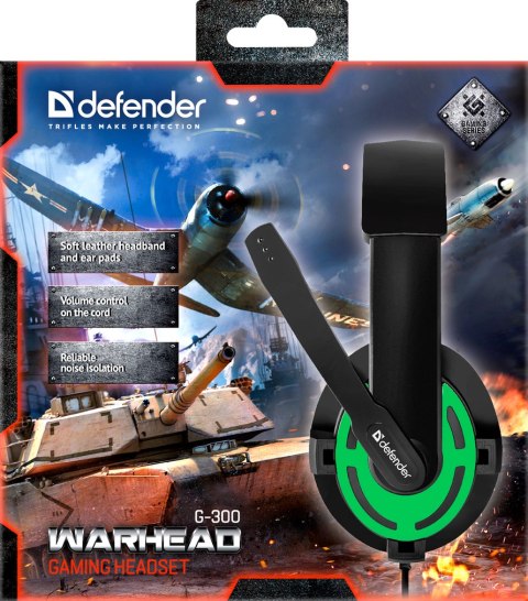 SŁUCHAWKI DEFENDER Z MIKR WARHEAD G-300 CZARNO-ZIELONE SŁUCHAWKI DEFENDER Z MIKR WARHEAD G-300 CZARNO-ZIELONE
