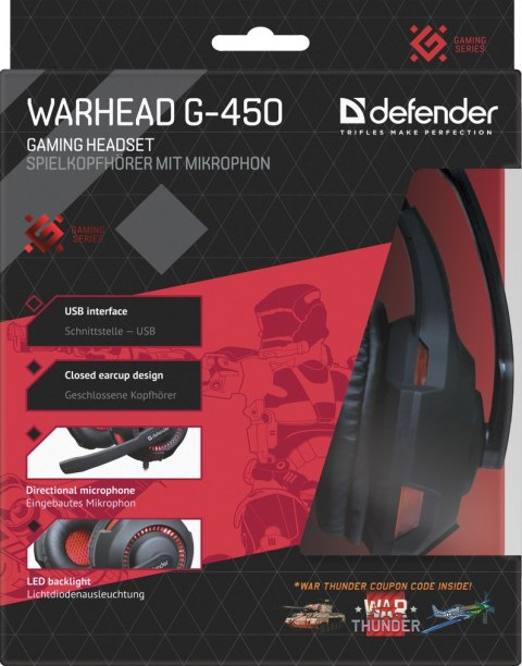 SŁUCHAWKI DEFENDER Z MIKR WARHEAD G-450 LED USB + GRA SŁUCHAWKI DEFENDER Z MIKR WARHEAD G-450 LED USB + GRA