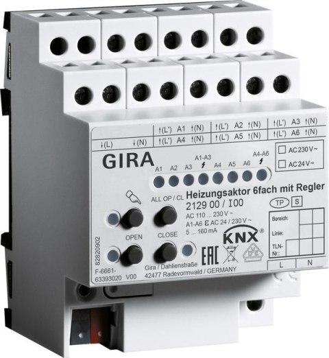 GIRA KNX Aktor grzewczy 6-kanałowy z regulatorem 2139 00 | Gira One GIRA KNX Aktor grzewczy 6-kanałowy z regulatorem 2139 00 | Gira One