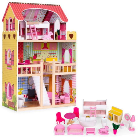 Drewniany domek dla lalek mebelki 3 piętra Ecotoys Drewniany domek dla lalek mebelki 3 piętra Ecotoys