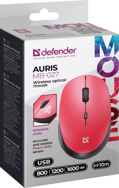 MYSZ DEFENDER AURIS MB-027 RF SILENT CZERWONA OPTICAL MYSZ DEFENDER AURIS MB-027 RF SILENT CZERWONA OPTICAL