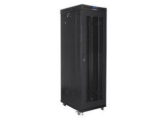 Szafa instalacyjna stojąca 19" 42U 600x1000 czarna drzwi perforowane LCD Lanberg (flat pack) V2