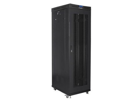 Szafa instalacyjna stojąca 19" 42U 600x1000 czarna drzwi perforowane LCD Lanberg (flat pack) V2