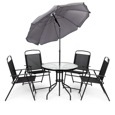 KOMPLET MEBLI OGRODOWYCH STOLIK 4 KRZESŁA PARASOL