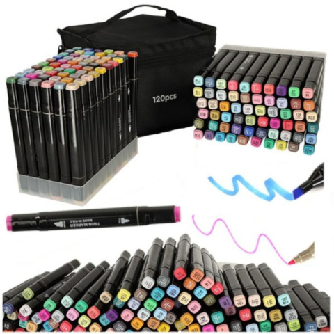 Markery dwustronne alkoholowe w etui 120 + podstawka