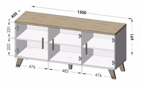 Komoda LOTTA 150 3D wotan + czarny mat Komoda LOTTA 150 3D wotan + czarny mat