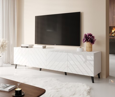 Szafka RTV ABETO 200x42x52 biały/biały połysk Szafka RTV ABETO 200x42x52 biały/biały połysk