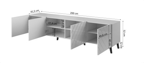 Szafka RTV ABETO 200x42x52 biały/biały połysk Szafka RTV ABETO 200x42x52 biały/biały połysk