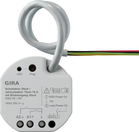 GIRA KNX Aktor przełączająco/żaluzjowy 2-kanałowy z 3 wej. binarnymi Gira One 5062 00 GIRA KNX Aktor przełączająco/żaluzjowy 2-kanałowy z 3 wej. binarnymi Gira One 5062 00