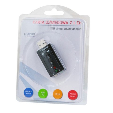 Karta dźwiękowe SAVIO ak-01 (Zewnętrzna; USB 2.0) Karta dźwiękowe SAVIO ak-01 (Zewnętrzna; USB 2.0)