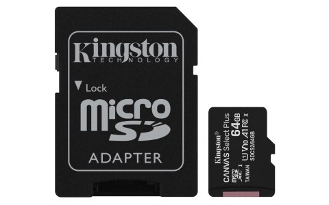 Karta pamięci z adapterem Kingston Canvas Select Plus SDCS2/64GB (64GB; Class 10, Class U1, V10; + adapter) Karta pamięci z adapterem Kingston Canvas Select Plus SDCS2/64GB (64GB; Class 10, Class U1, V10; + adapter)