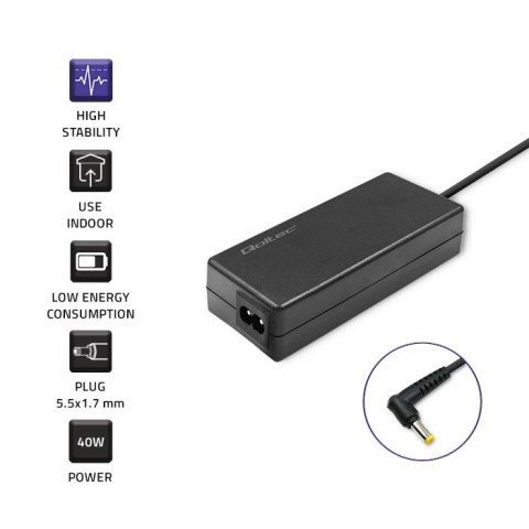 Qoltec Zasilacz do Acer 40W | 19V | 2.1A | 5.5*1.7 | +kabel zasilający Qoltec Zasilacz do Acer 40W | 19V | 2.1A | 5.5*1.7 | +kabel zasilający