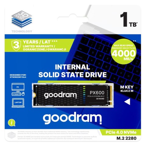 Dysk SSD Goodram PX600 1TB M.2 PCIe NVME gen. 4 x4 3D NAND Dysk SSD Goodram PX600 1TB M.2 PCIe NVME gen. 4 x4 3D NAND