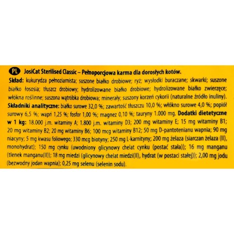 Josera JosiCat Sterilised Classic dla kotów 650g