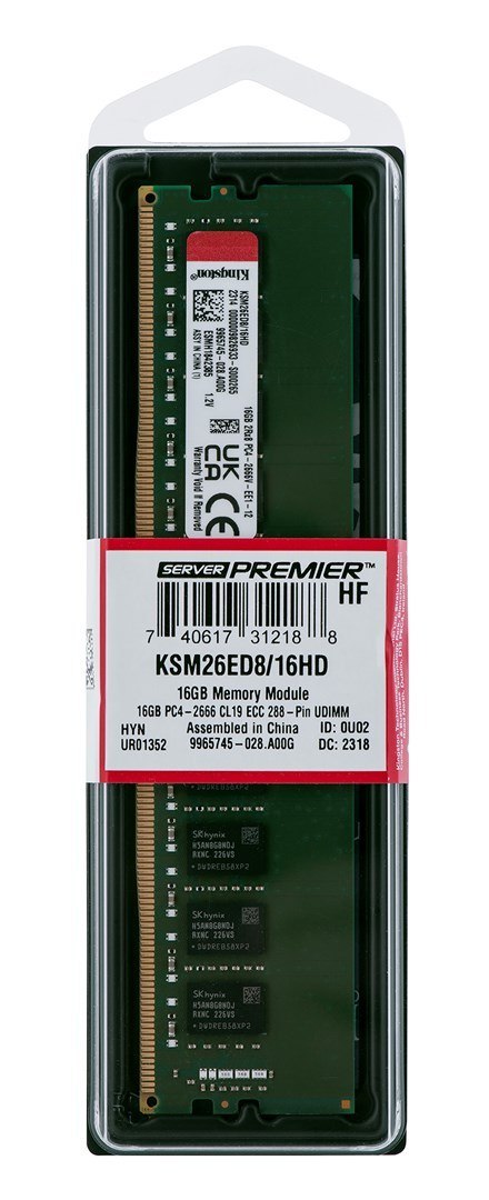 Kingston UDIMM ECC 16GB DDR4 2Rx8 Hynix D 2666MHz PC4-21300 KSM26ED8/16HD Kingston UDIMM ECC 16GB DDR4 2Rx8 Hynix D 2666MHz PC4-21300 KSM26ED8/16HD