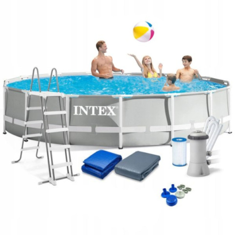 Basen stelażowy ogrodowy 4,57m + pompa filtrująca, drabinka, pokrywa INTEX 26724